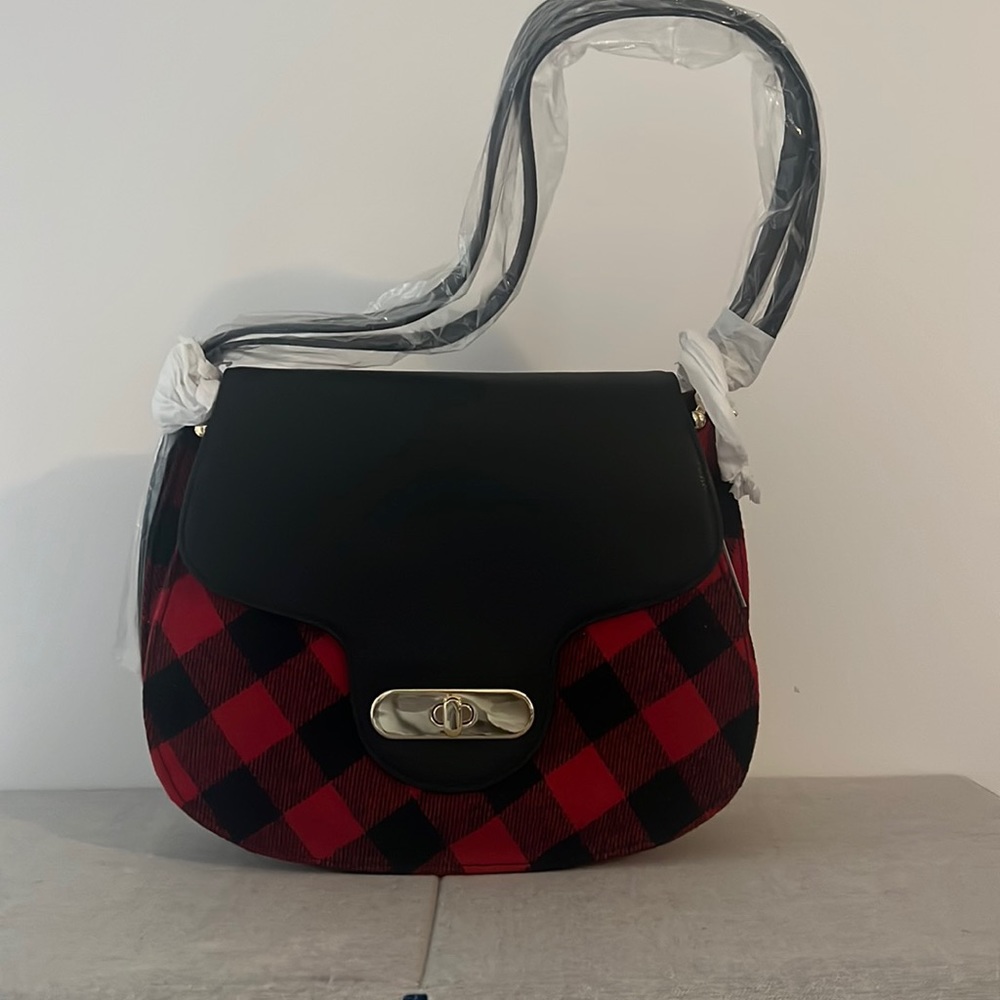 NWT Talbots red and black houndstooth satchel